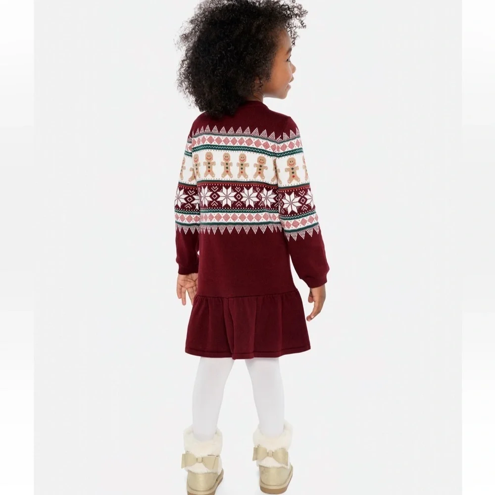 ❤️ Toddler Girls Gingerbread Fairisle Peplum Sweater Dress - Redwood NWT ‼️FINAL